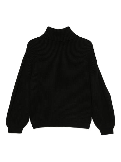 Semicouture Roll Neck Ribbed-Knit Wool Sweater Black