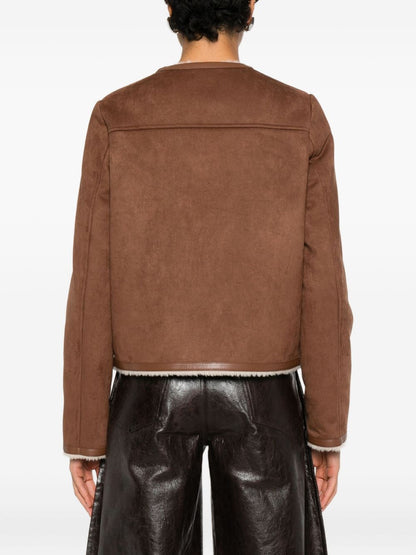 Semicouture Faux Fur Trim Brown Buttoned Jacket Brown