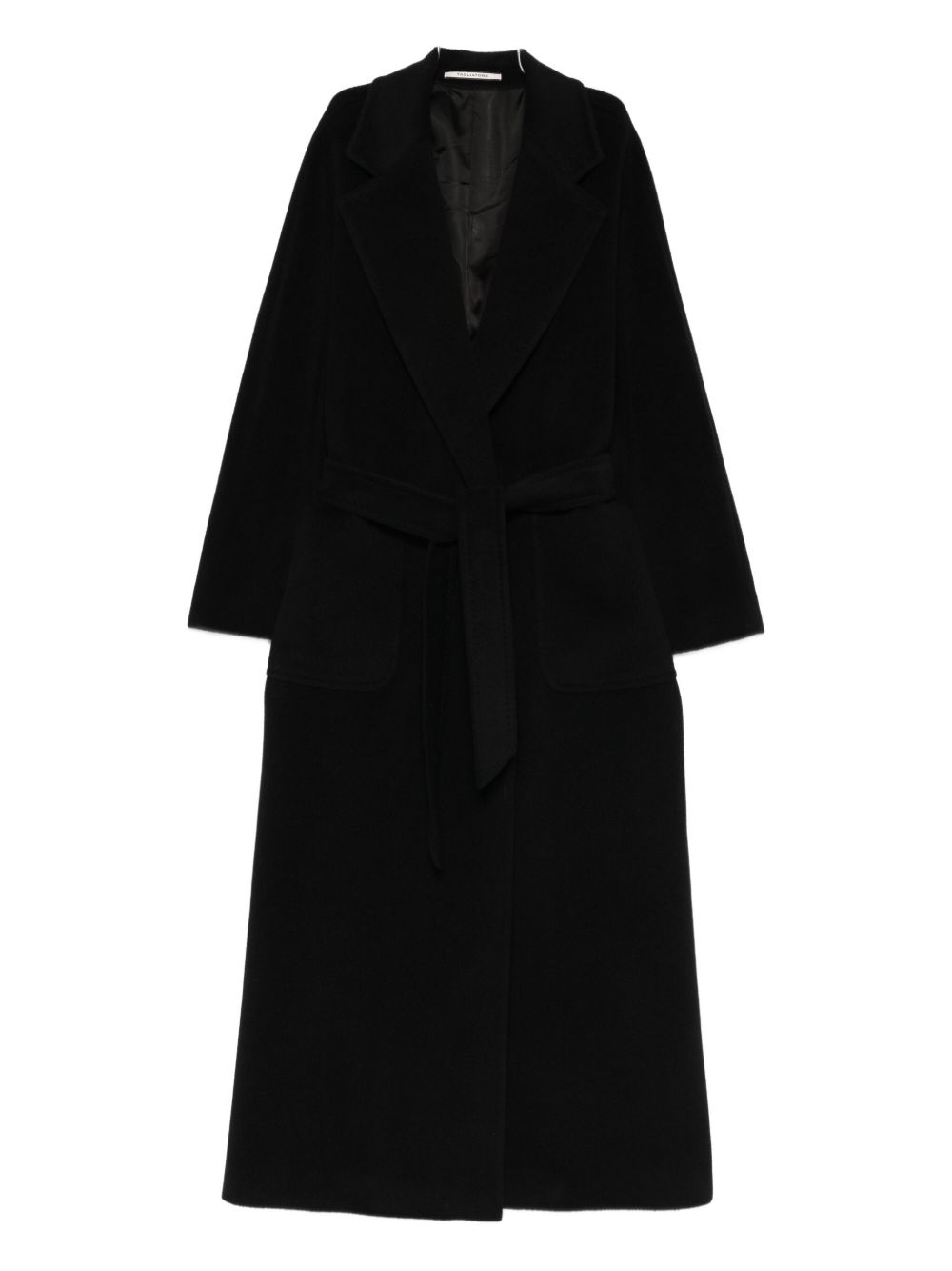 Tagliatore Long Wool Belted Coat with Notched Lapels Black