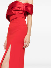 Solace London Off-Shoulder Satin-Trim Long Red Dress Red