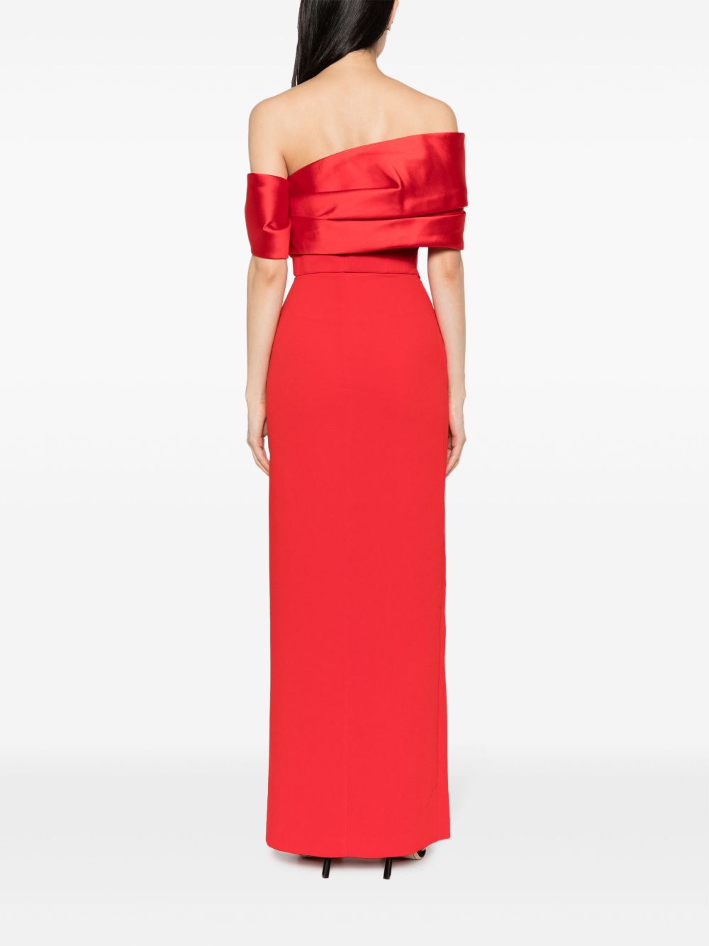 Solace London Off-Shoulder Satin-Trim Long Red Dress Red