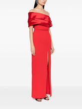 Solace London Off-Shoulder Satin-Trim Long Red Dress Red