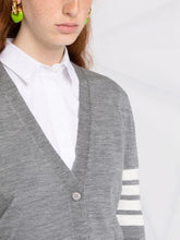 Thom Browne Signature 4-Bar Wool V-Neck Cardigan Light Grey