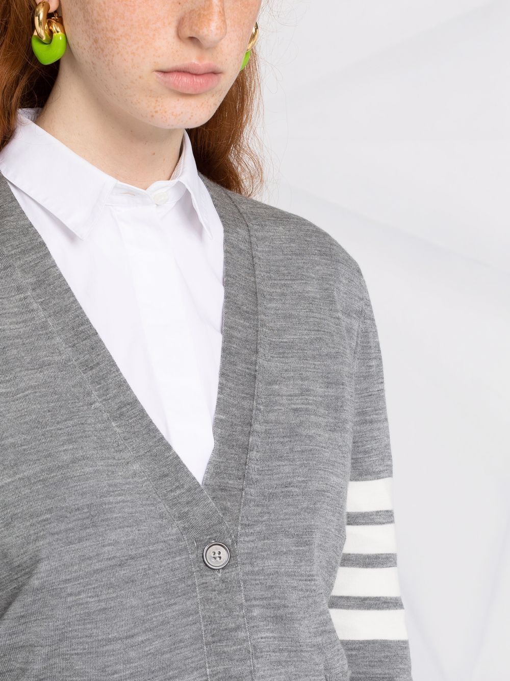 Thom Browne Signature 4-Bar Wool V-Neck Cardigan Light Grey