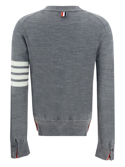 Thom Browne Signature 4-Bar Wool V-Neck Cardigan Light Grey
