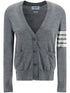 Thom Browne Signature 4-Bar Wool V-Neck Cardigan Light Grey