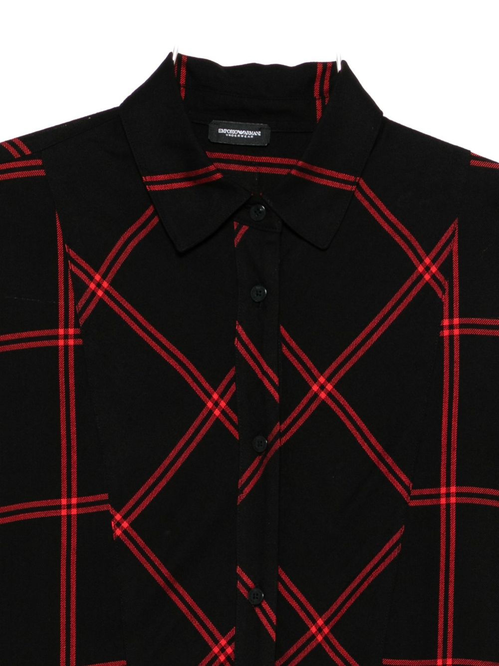 Emporio Armani Checked Black Viscose Pyjama Shirt With Tailored Collar Black
