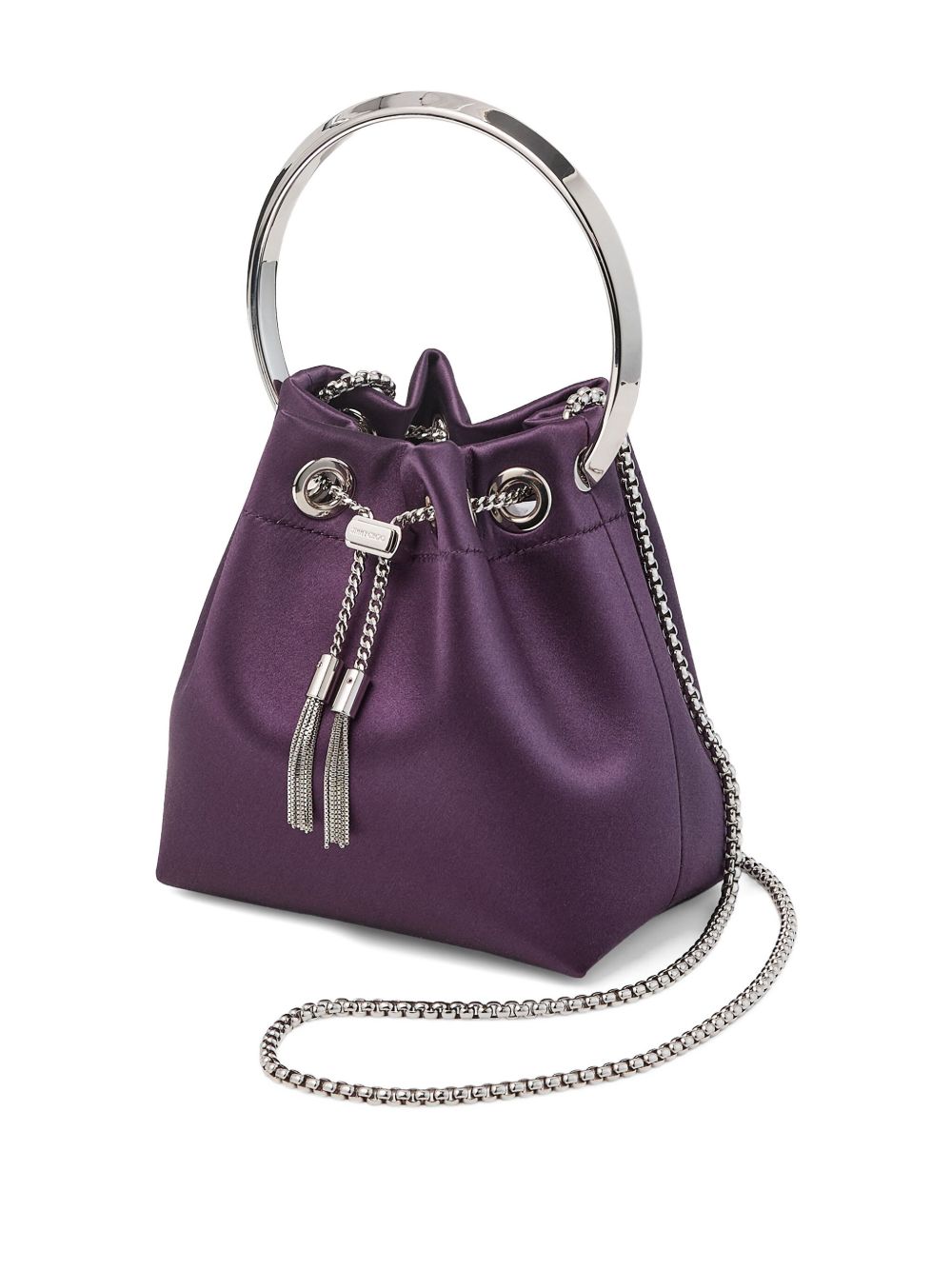 Jimmy Choo Bon Bon Bordeaux Leather Bucket Bag with Silver-Tone Hardware Bordeaux