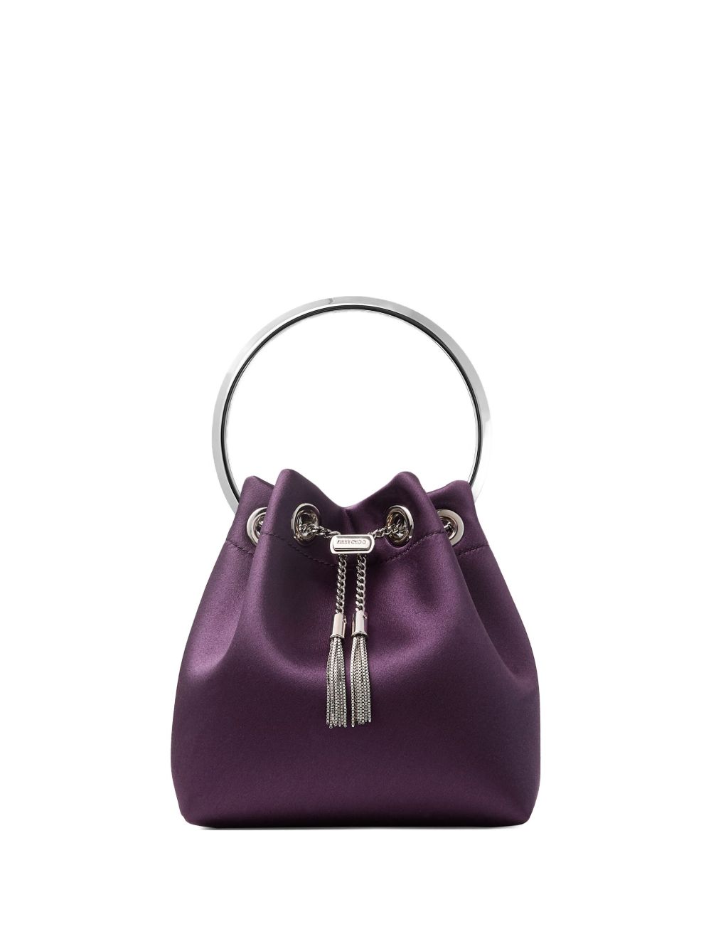 Jimmy Choo Bon Bon Bordeaux Leather Bucket Bag with Silver-Tone Hardware Bordeaux