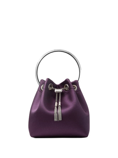 Jimmy Choo Bon Bon Bordeaux Leather Bucket Bag with Silver-Tone Hardware Bordeaux
