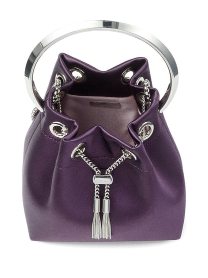 Jimmy Choo Bon Bon Bordeaux Leather Bucket Bag with Silver-Tone Hardware Bordeaux