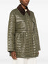 Ganni Quilted Recycled Nylon Corduroy-Collar Jacket Green Green