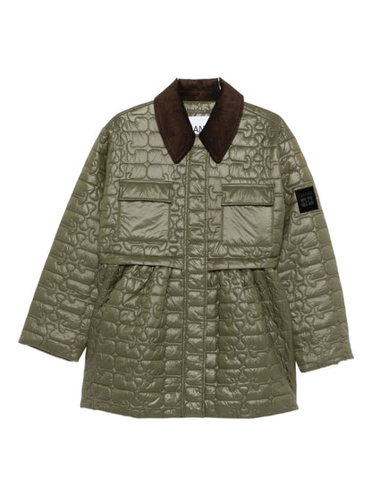 Ganni Quilted Recycled Nylon Corduroy-Collar Jacket Green Green