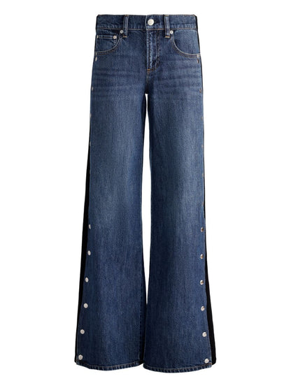 Alice + Olivia Jeans With Button Detailing and Black Knit Panel Blue Blue