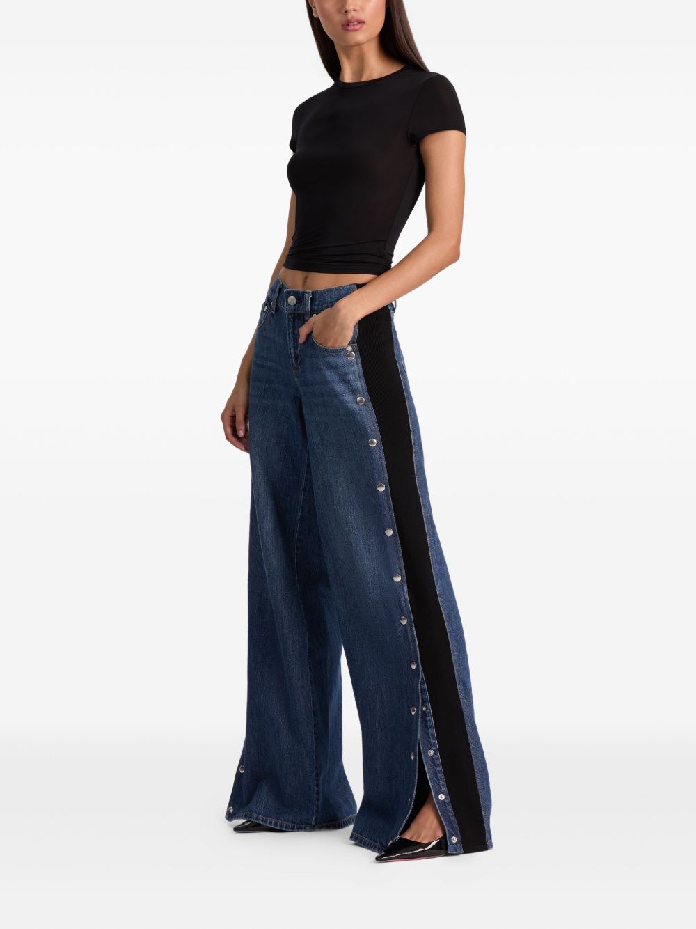 Alice + Olivia Jeans With Button Detailing and Black Knit Panel Blue Blue
