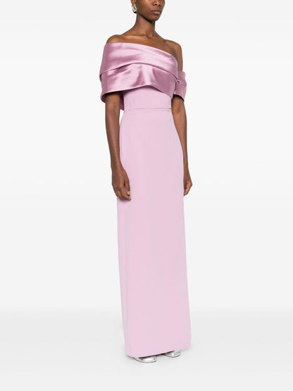 Solace London Off-Shoulder Draped Maxi Dress Pink