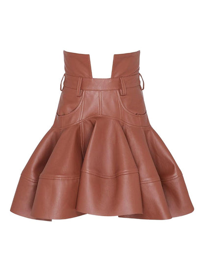 Zimmermann Leather Mini Skirt in Leather Brown