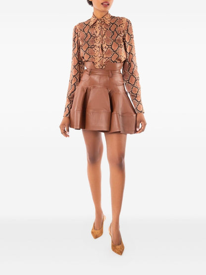 Zimmermann Leather Mini Skirt in Leather Brown