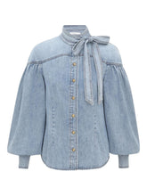 Zimmermann Denim Tie-Neck Blouse Clear Blue