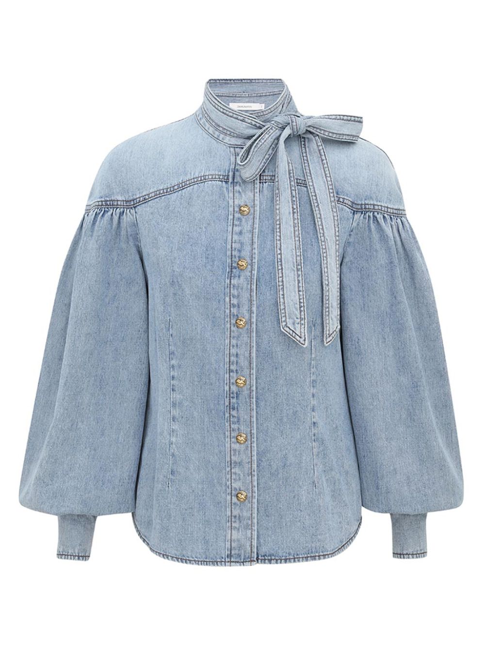 Zimmermann Denim Tie-Neck Blouse Clear Blue
