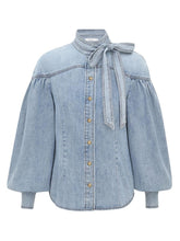 Zimmermann Denim Tie-Neck Blouse Clear Blue