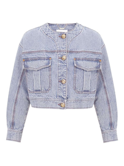 Zimmermann Cropped Denim Jacket in Clear Blue