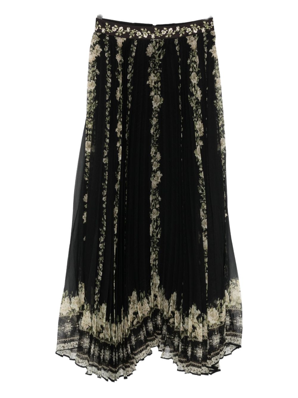 Alice + Olivia Floral-Print Pleated Midi Skirt Black