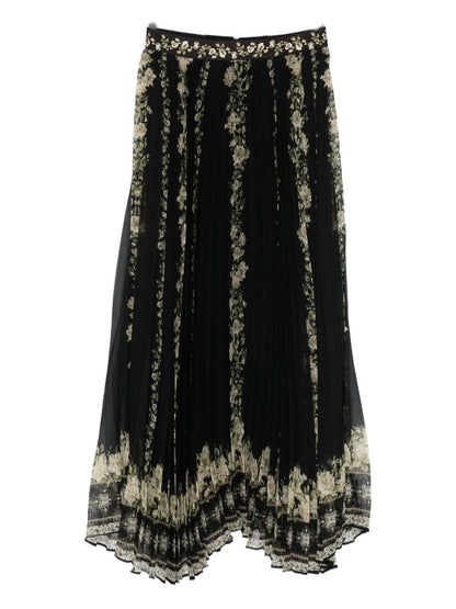 Alice + Olivia Floral-Print Pleated Midi Skirt Black