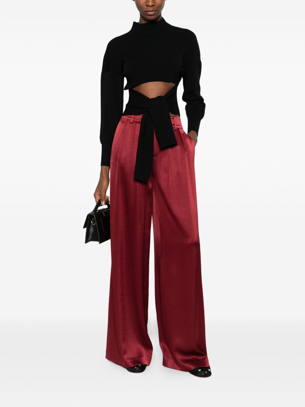 Alice + Olivia Kenndey Wide-Leg Pleated Trousers in Bordeaux Red