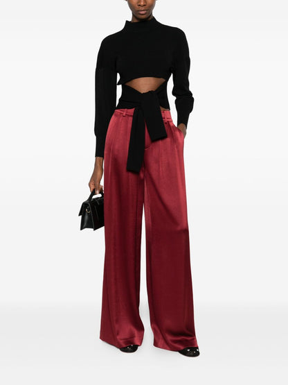 Alice + Olivia Kenndey Wide-Leg Pleated Trousers in Bordeaux Red