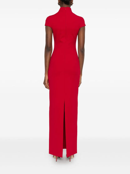 Solace London High Neck Red Maxi Dress with Cap Sleeves Red