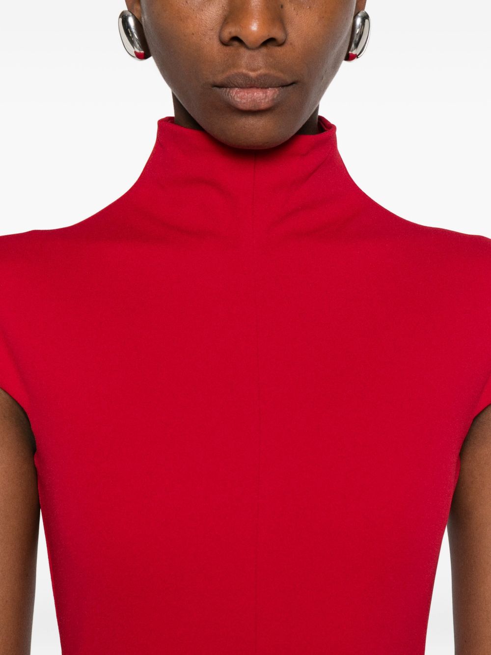 Solace London High Neck Red Maxi Dress with Cap Sleeves Red