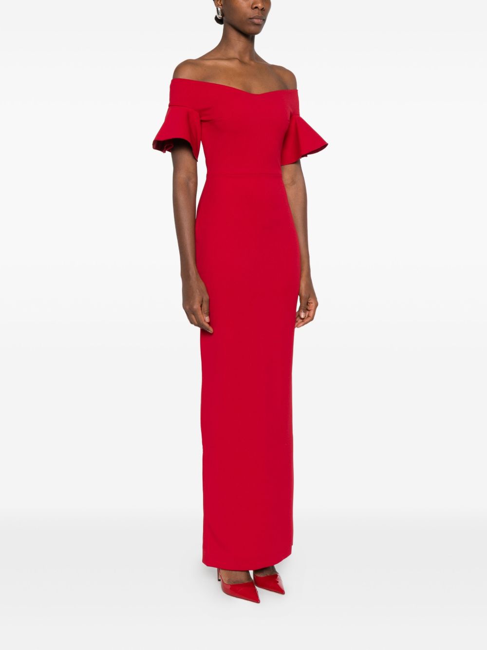 Solace London Cielo Off-Shoulder Ruffled Maxi Dress Red