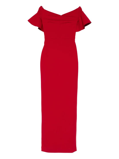 Solace London Cielo Off-Shoulder Ruffled Maxi Dress Red