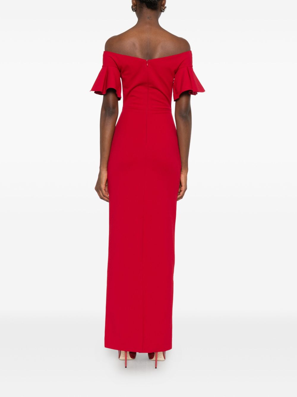 Solace London Cielo Off-Shoulder Ruffled Maxi Dress Red