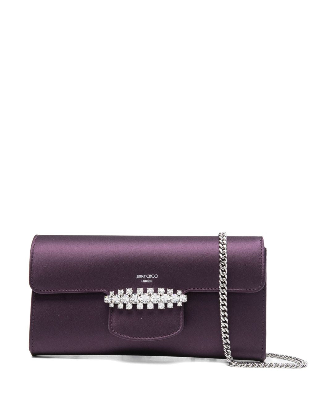 Jimmy Choo Bing Satin Crystal-Embellished Chain Wallet Bordeaux