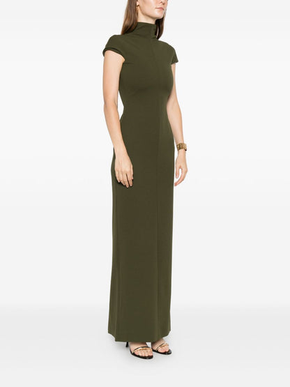 Solace London Lang Maxi High Neck Cap Sleeve Dress Green