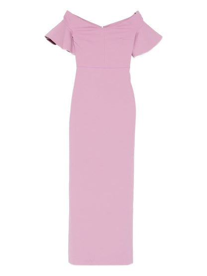 Solace London Cielo Off-Shoulder Ruffled Maxi Dress Pink