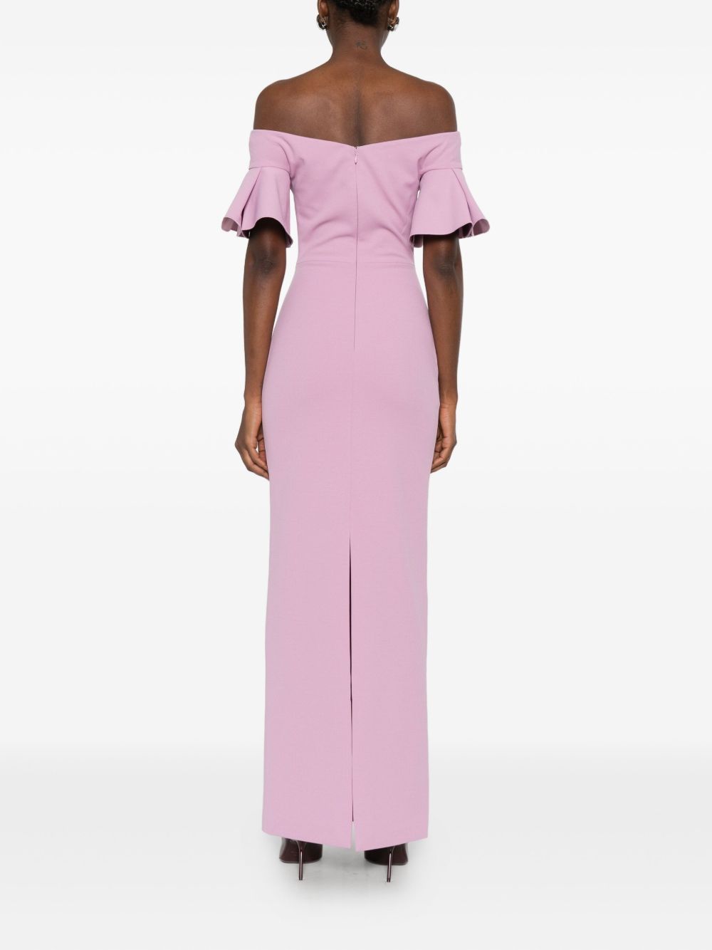 Solace London Cielo Off-Shoulder Ruffled Maxi Dress Pink