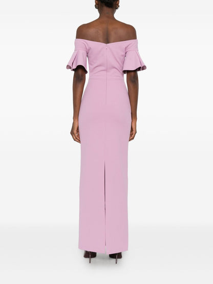 Solace London Cielo Off-Shoulder Ruffled Maxi Dress Pink