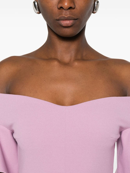 Solace London Cielo Off-Shoulder Ruffled Maxi Dress Pink