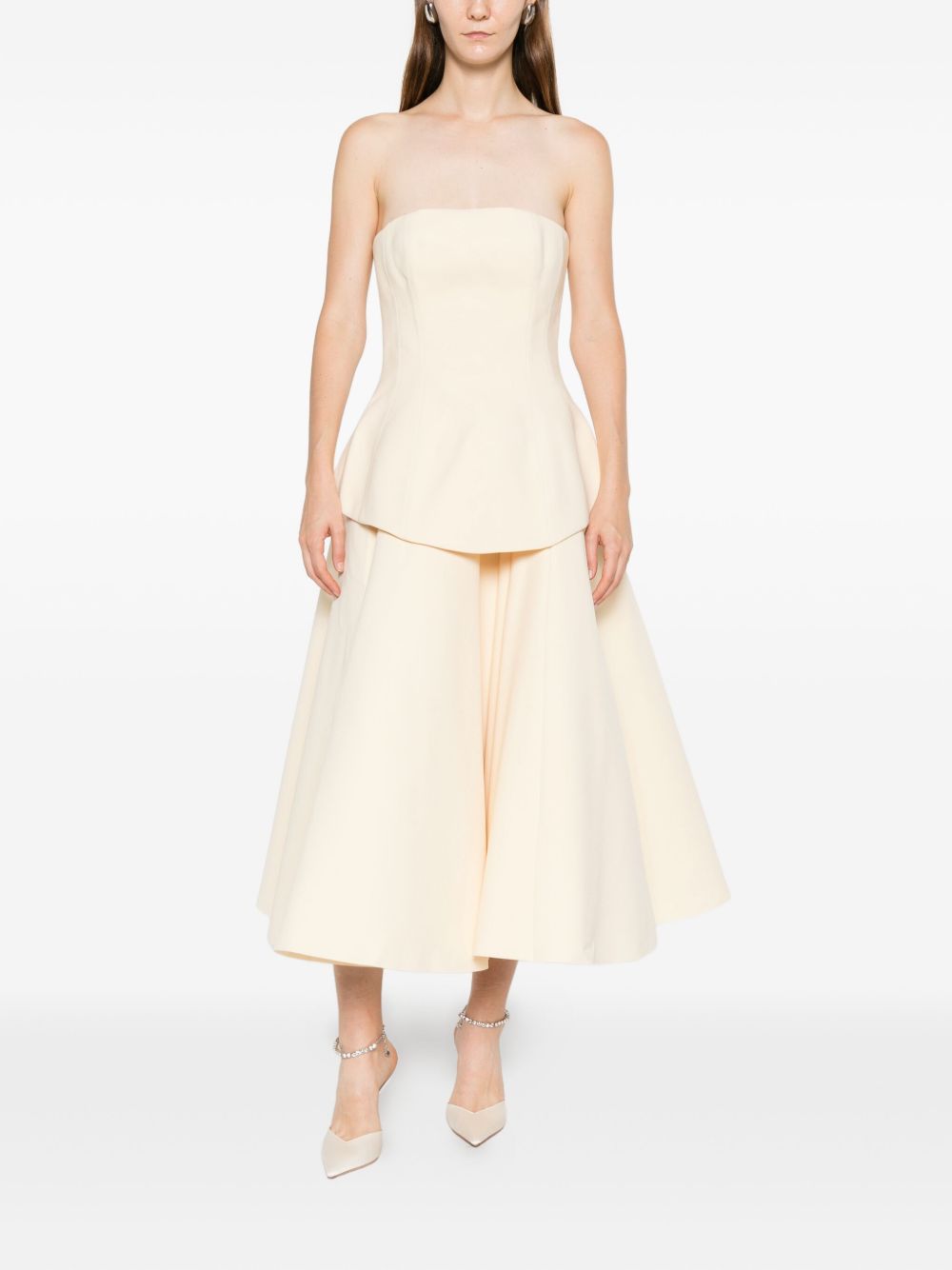Solace London Ada Strapless Peplum Maxi Dress White