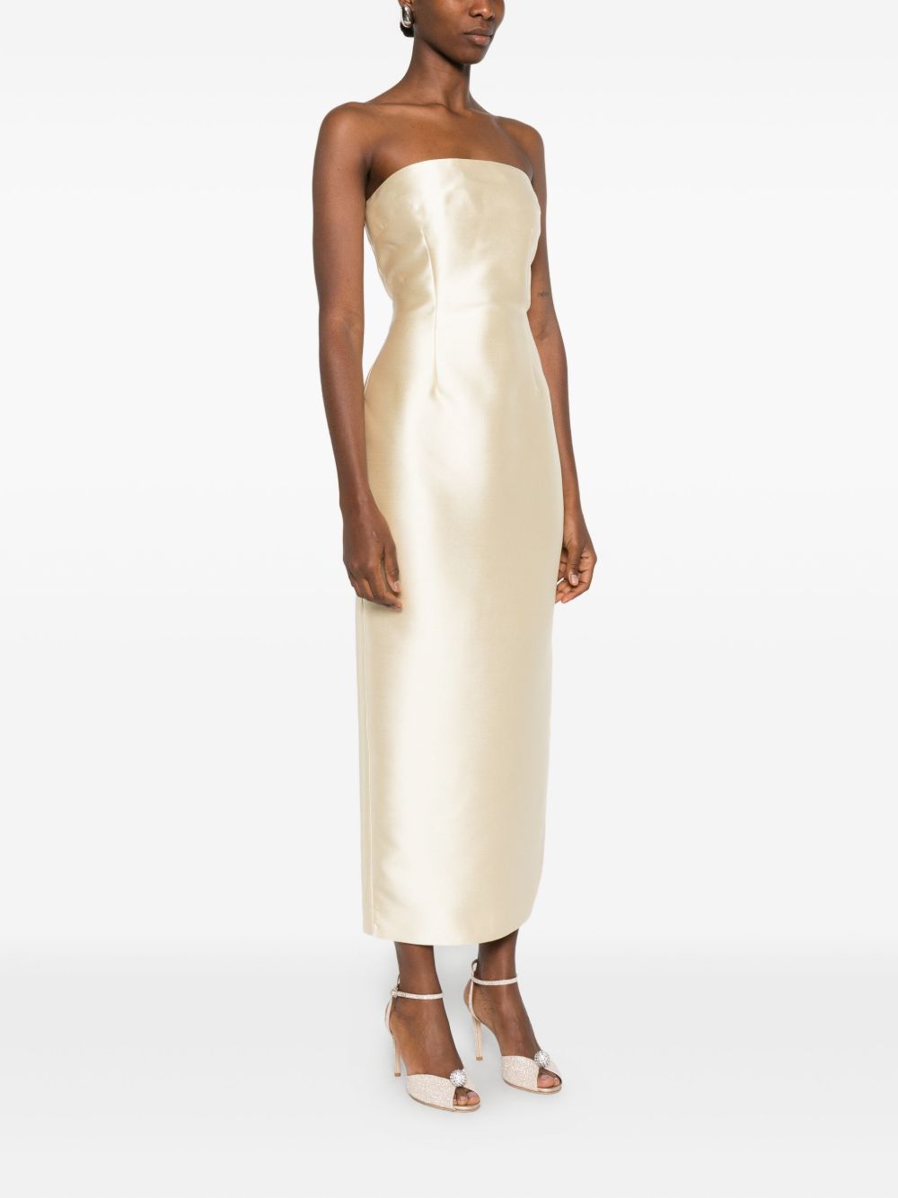 Solace London Renee Strapless Pearl Maxi Dress With Flared Sleeves White