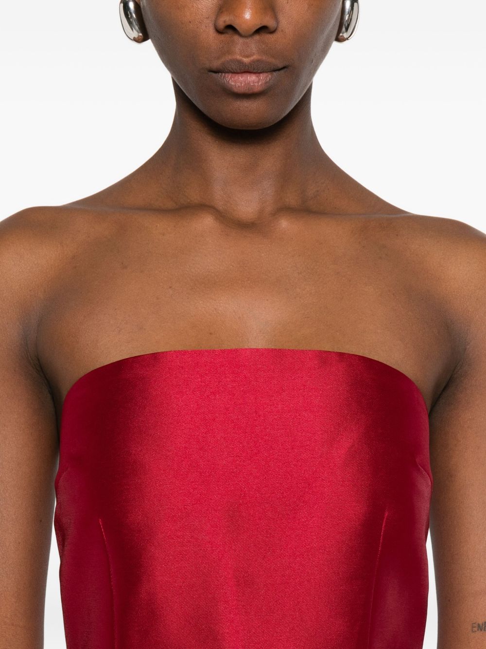 Solace London Renee Strapless Draped Pleated Maxi Dress Red