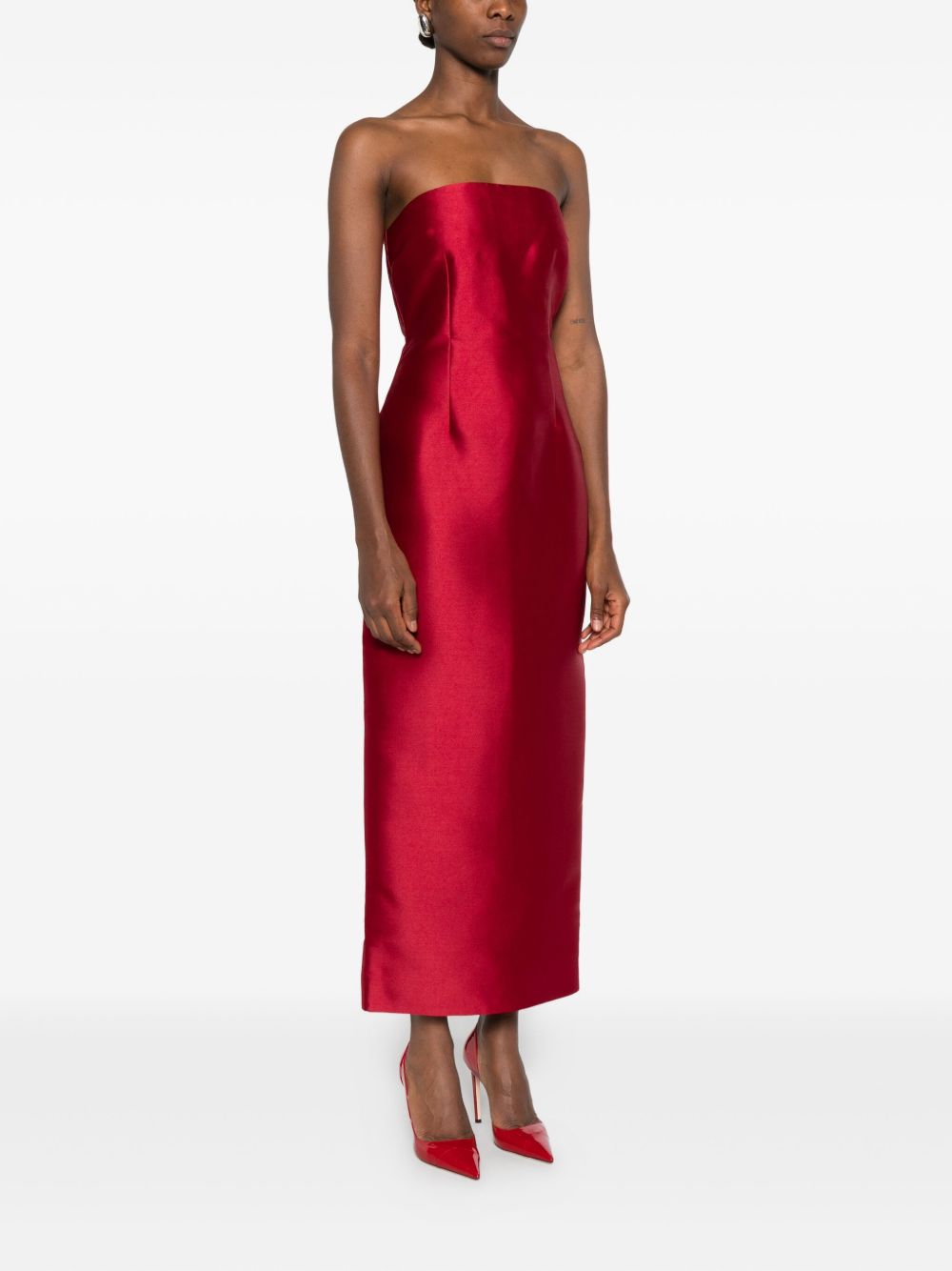 Solace London Renee Strapless Draped Pleated Maxi Dress Red