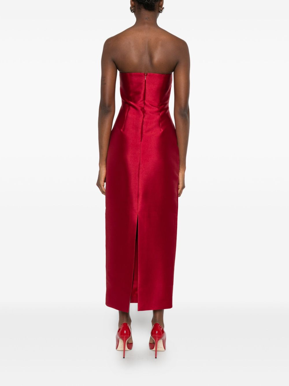 Solace London Renee Strapless Draped Pleated Maxi Dress Red