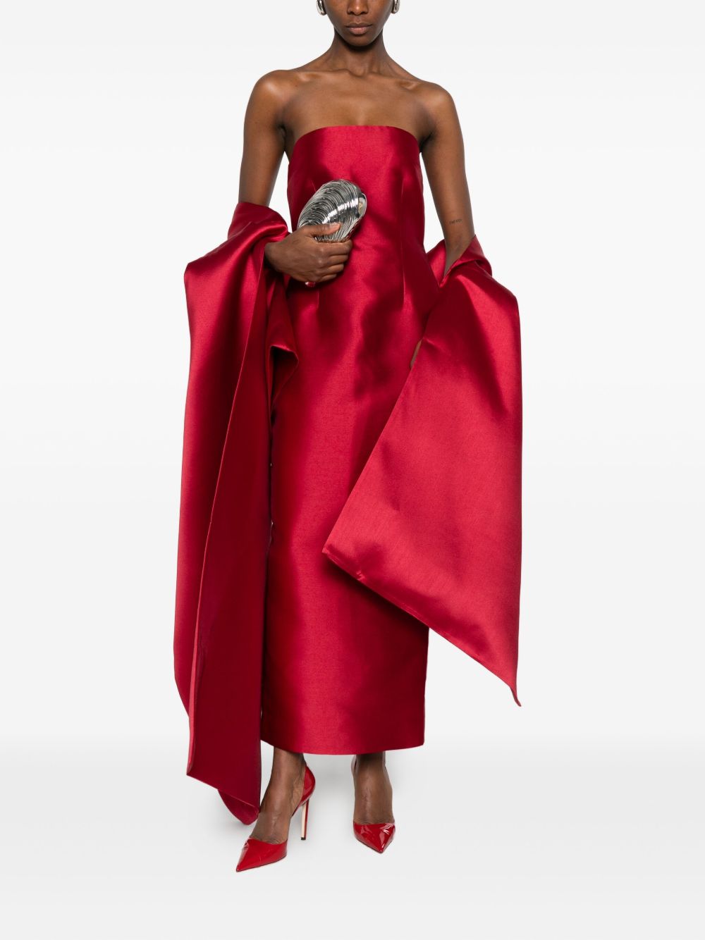 Solace London Renee Strapless Draped Pleated Maxi Dress Red