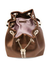 Jimmy Choo Bon Bon Leather Bucket Bag with Tassel and Chain Strap Brown