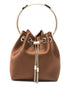 Jimmy Choo Bon Bon Leather Bucket Bag with Tassel and Chain Strap Brown
