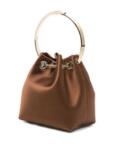 Jimmy Choo Bon Bon Leather Bucket Bag with Tassel and Chain Strap Brown